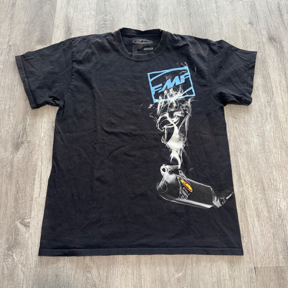 FMF Racing Mens Black Graphic Shirt Smoking Exhaust F4.1 Logo Size Large